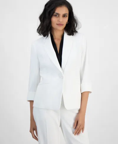 Kasper Women's Textured Notched-collar 3/4-sleeve Jacket, Regular & Petite Sizes In Lily White