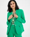 Kasper Womens Notched Collar Two Button Jacket Printed Cap Sleeve Cowlneck Top Stretch Crepe Straight Leg P In Apple Green