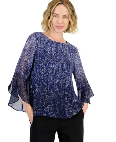 Kasper Women's Ombre Dot Print 3/4-sleeve Ruffle-cuff Blouse In Royal Signature Multi