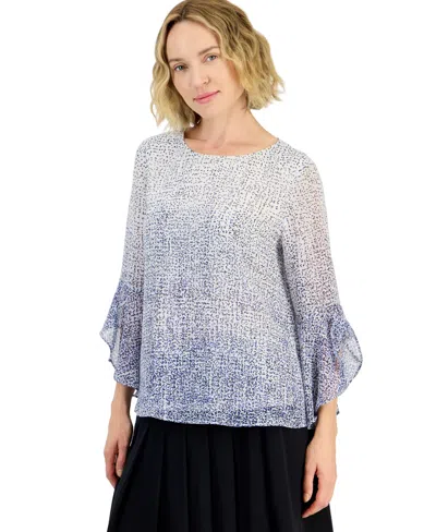 Kasper Women's Ombre Dot Print 3/4-sleeve Ruffle-cuff Blouse In Vanilla Ice Multi