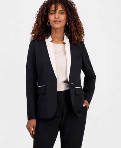 Kasper Women's One-button Inverted-collar Jacket In Black