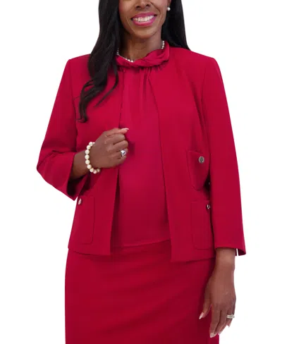 Kasper Women's Open-front Round-neck Blazer In Crimson