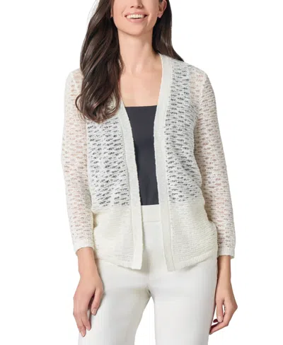 Kasper Women's Open-front Semi-sheer 3/4-sleeve Cardigan In Neutral