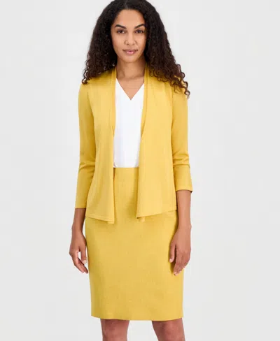 Kasper Women's Open-front 3/4-sleeve Cardigan In Yellow