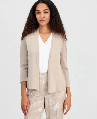 Kasper Women's Open-front 3/4-sleeve Cardigan In Gray