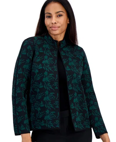 Kasper Women's Open-front Floral Cardigan In Black,evergreen