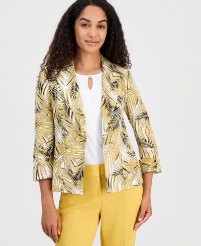 Kasper Women's Open-front Palm-print Jacket In Gold
