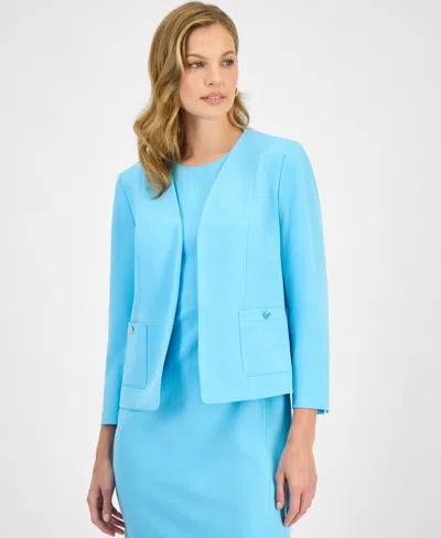 Kasper Women's Patch Pocket Open-front Jacket In Blue