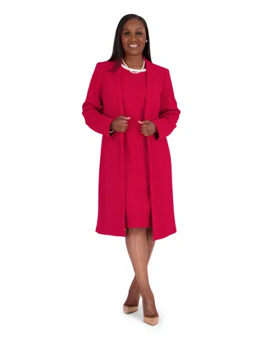 Kasper Women's Peak Lapel Mid-length Lined Jacket, Regular And Plus Size In Crimson