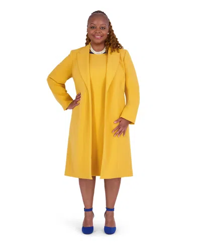 Kasper Women's Peak Lapel Mid-length Lined Jacket, Regular And Plus Size In Yellow
