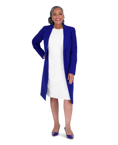 Kasper Women's Peak Lapel Mid-length Lined Jacket, Regular And Plus Size In Blue