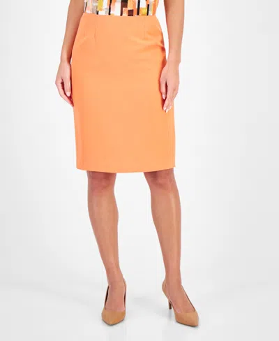 Kasper Women's Stretch-crepe Back-vent Skimmer Pencil Skirt In Papaya