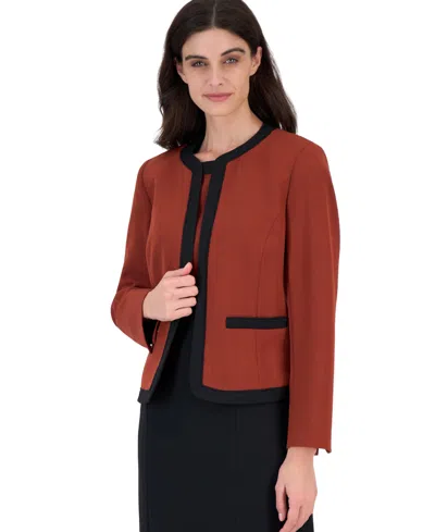 Kasper Women's Petite Colorblocked Shoulder-padded Long-sleeve Jacket In Sepia Spice,black