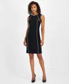 Kasper Women's Petite Stretch-crepe Contrast-piping Sheath Dress In Black,vanilla Ice