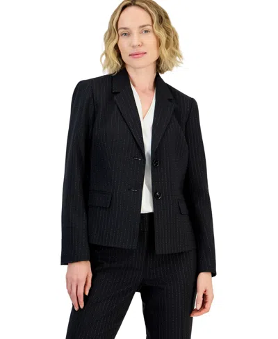 Kasper Women's Pinstripe 2-button Blazer In Black,vanilla Ice