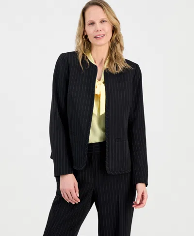 Kasper Women's Pinstripe Collarless Open-front Jacket In Black
