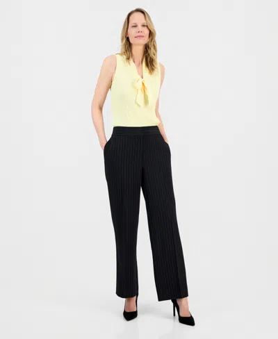 Kasper Women's Pinstripe High-rise Wide Leg Pants, Regular & Petite In Black