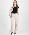 Kasper Plus Size Mid-rise Striped Wide-leg Pants In White