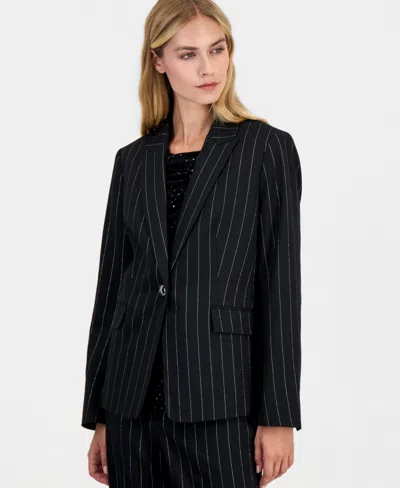 Kasper Women's Pinstripe One Button Slant Pocket Blazer In Black