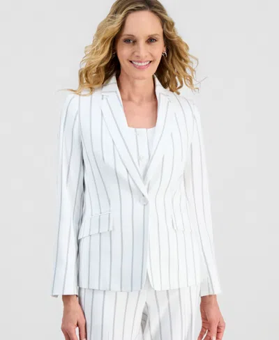 Kasper Women's Pinstripe One-button Notch-collar Blazer In White