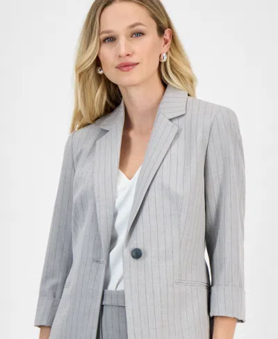 Kasper Women's Pinstriped One-button Blazer, Regular And Petite In Lt Grey Heather Multi