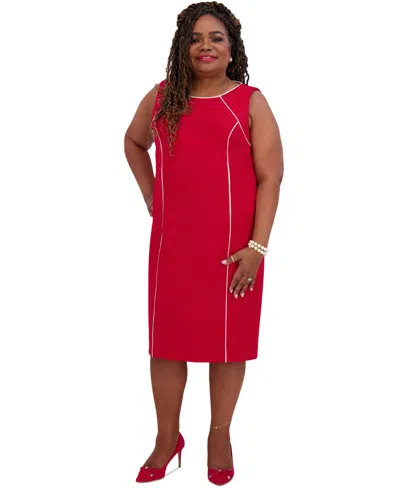 Kasper Women's Piped Sheath Dress, Regular & Plus Size In Crimson Cream
