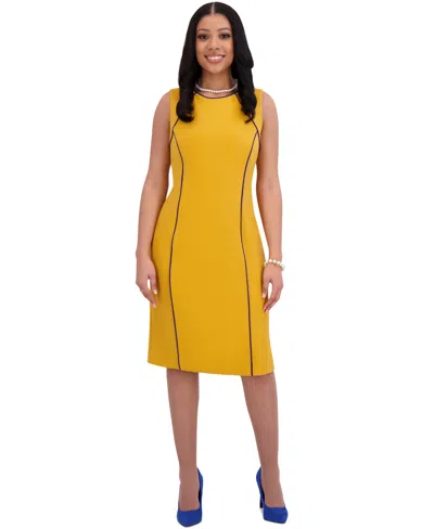 Kasper Women's Piped Sheath Dress, Regular & Plus Size In Gold Signature,royal Signature