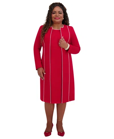 Kasper Women's Piping-trim Long Jacket, Regular & Plus Sizes In Crimson Cream