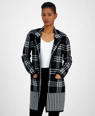 Kasper Women's Plaid Cardigan In Black,vanilla Ice