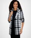 Kasper Womens Plaid Acrylic Cardigan Sweater In Ivory,black