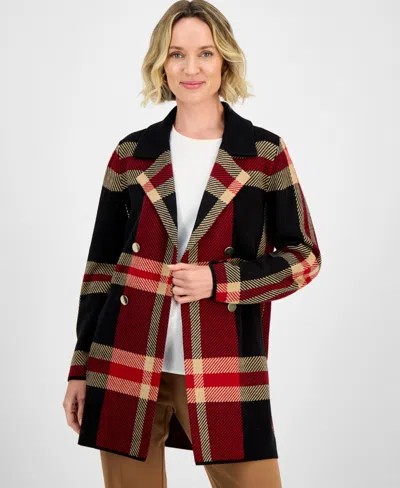 Kasper Women's Plaid Faux-button Cardigan In Multi