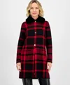 Kasper Women's Plaid Faux-fur-collar Coatigan In Red
