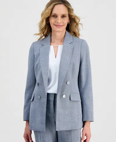Kasper Women's Plaid Faux-double-breasted Notch-collar Blazer In Gray