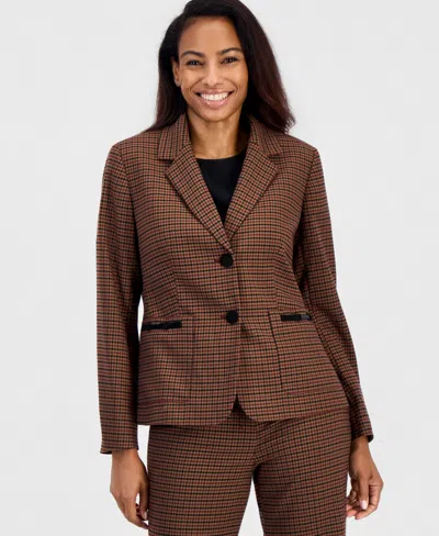 Kasper Women's Plaid Notch-collar Patch-pocket Blazer In Cinnamon Multi