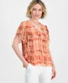 Kasper Flutter Sleeve Top In Multi