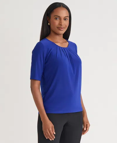 Kasper Women's Pleat Neck Knit Top, Regular & Petite In Blue