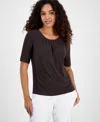 Kasper Women's Pleat Neck Knit Top, Regular & Petite In Brown