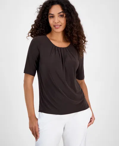 Kasper Women's Pleat Neck Knit Top, Regular & Petite In Brown