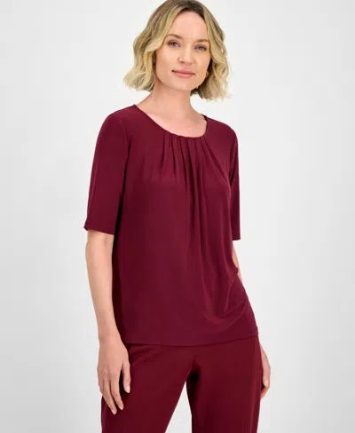 Kasper Women's Pleat Neck Knit Top, Regular & Petite In Burgundy