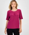 Kasper Women's Pleat Neck Knit Top, Regular & Petite In Pink