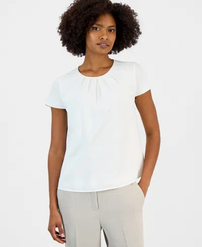 Kasper Women's Pleated Cap-sleeve Top In White