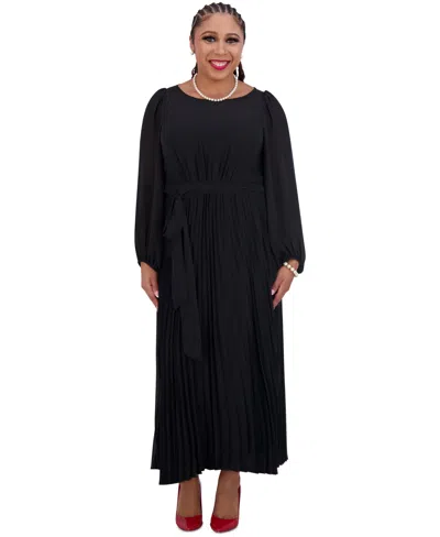 Kasper Women's Pleated Chiffon Balloon-sleeve Dress In Blk