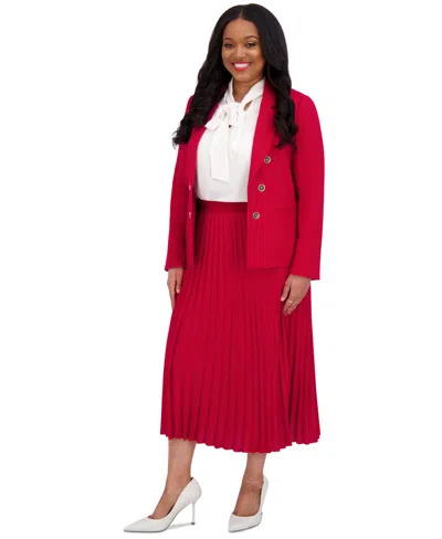 Kasper Women's Pleated Elastic Waist Skimmer Midi Skirt In Red