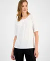 Kasper Women's Pleated Elbow-sleeve Blouse, Regular & Petite In White