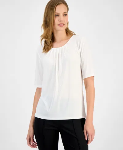 Kasper Women's Pleated Elbow-sleeve Blouse, Regular & Petite In White