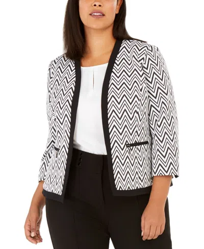 Kasper Women's Plus Size Zigzag Knit Jacket Black Multi Size 16w In Gray