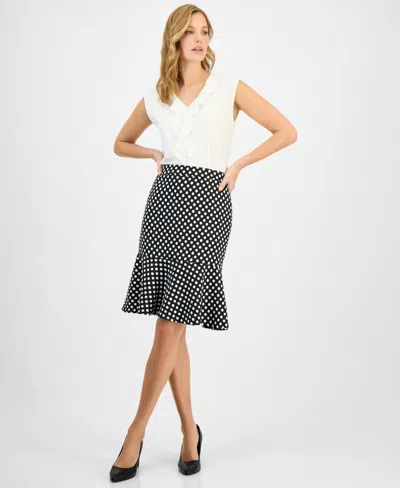Kasper Women's Polka Dot Flared-hem Pencil Skirt, Regular & Petite In Black