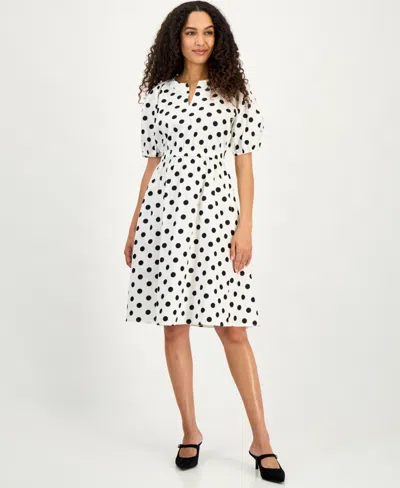 Kasper Women's Polka Dot Puff-sleeve Midi Dress, Regular & Petite In Multi