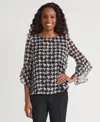 Kasper Women's Printed 3/4 Ruffle-sleeve Blouse, Regular & Petite In Black