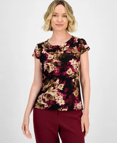 Kasper Women's Printed Cowl Neck Cap Sleeve Top, Regular & Petites In Multi